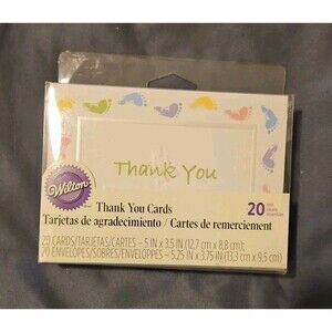 Baby Feet Footprints Shower Birth Thank You Cards Blank By Wilton Set of 20 NIB